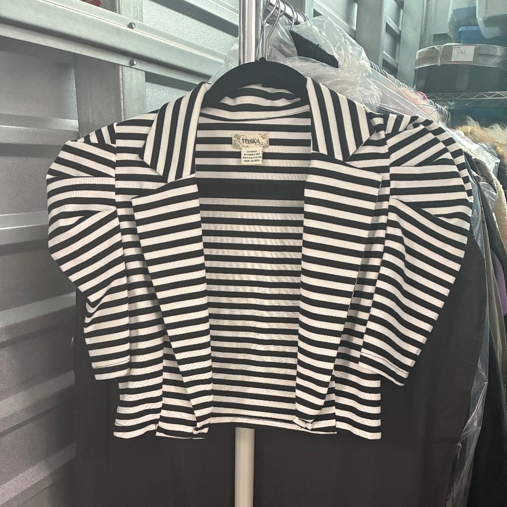 Unique Vintage Puff Sleeve Bolero Black and White Stripe